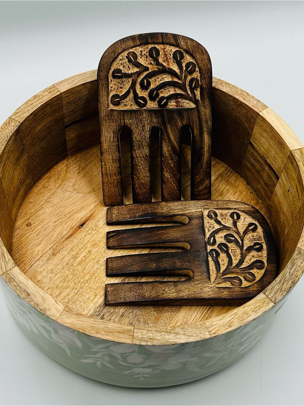 Handcrafted Wooden Salad Hands in Brown - Rustic Home Accents